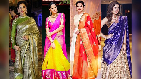 Navratri garbas look mom old saree styling Reuse ideas.