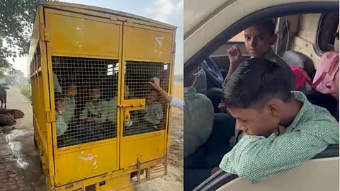 Aligarh School Transport Safety: Viral Video of Overloaded Vehicle Raises Questions Over Child Safety