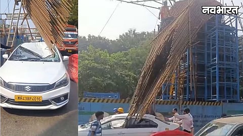 Thane Kopri Bridge Accident Anand Nagar Saket Elevated Road Iron Structure Falls on Car