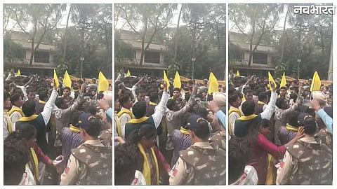 Woman JAYS worker allegedly slaps a police constable during a protest in Bhopal