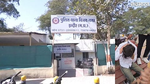 Bajrang Dal workers handing over a youth to police in Indore