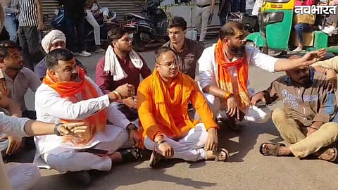Protest outside Madhavganj police station in Gwalior