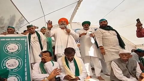 Rakesh Tikait addressing the Farmers' Mahapanchayat