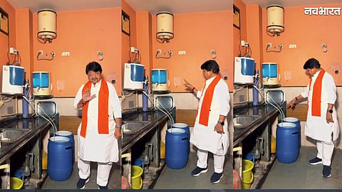 Kailash Vijayvargiya explains how to reuse RO wastewater collected in a blue drum to save water at home