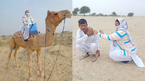 Viral Photo : Woman health worker arrived to vaccinate on a camel as part of Har Ghar Dastak campaign, Health Minister Mansukh Mandaviya also appreciated her efforts