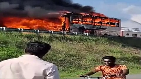 A private bus travelling from Bengaluru to Kerala caught fire