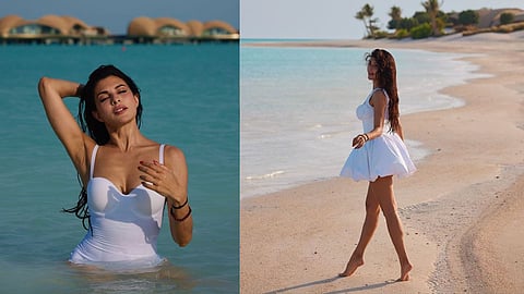 jacqueline fernandez white monokini beach look latest gorgeous photos