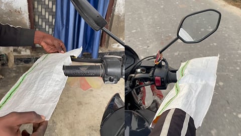 अब बाइक चलाते समय नहीं होंगे हाथ ठंडे, मिल गया सर्दी से बचने का मजेदार जुगाड़, देखकर आ जाएगा मजा