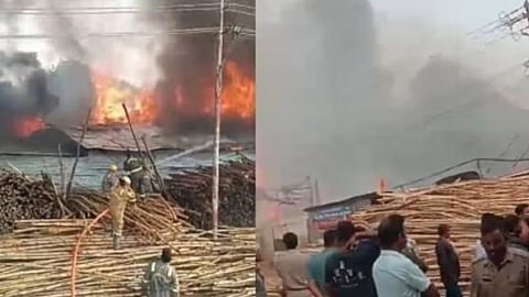 प्रयागराज के टेंट हाउस में आग