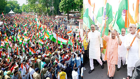 उत्तर प्रदेश के लखनऊ में शौर्य तिरंगा यात्रा में शामिल हुए सीएम योगी आदित्यानाथ