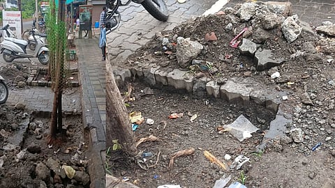NMC dug up beds around the trees but dumped the debris on the footpath