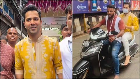 लालबागचा राजा के दर्शन करने पहुंचे वरुण धवन, बिना हेलमेट स्कूटी पर बैठने के चलते हुए ट्रोल