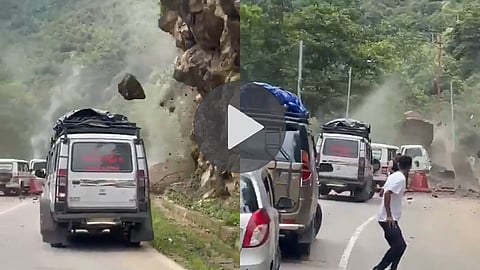 arunachal-pradesh-landslide-rocks-falling-on-road-video
