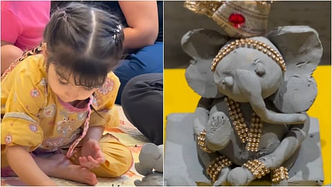 बिपाशा बसु की लाडली देवी ने अपने हाथों से बनाई बप्पा की मूर्ति, VIDEO देख फैंस हुए भावुक