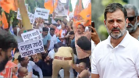 राहुल गांधी का भाजपा कार्यकर्ताओं ने रोका काफिला, मंत्री दिनेश सिंह सड़क पर बैठे...पुलिस से नोंकझोंक
