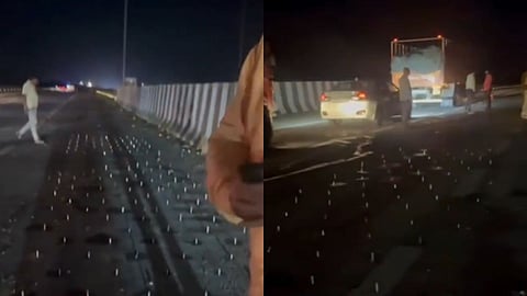 Nagpur-Mumbai Samruddhi Mahamarg: नागपुर-मुंबई समृद्धि महामार्ग पर एक चौंकाने वाली घटना सामने आई है, जिससे हड़कंप मच गया है। समृद्धि में सड़क पर बड़ी-बड़ी कीलें बिछाने का मामला सामने आया है।