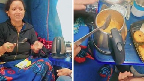 A viral video shows a woman cooking Maggi in an electric kettle inside an Indian Railways AC coach, raising serious safety concerns over misuse of train charging sockets