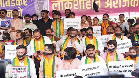 bjp Mook protest against mva satyacha morcha in mumbai