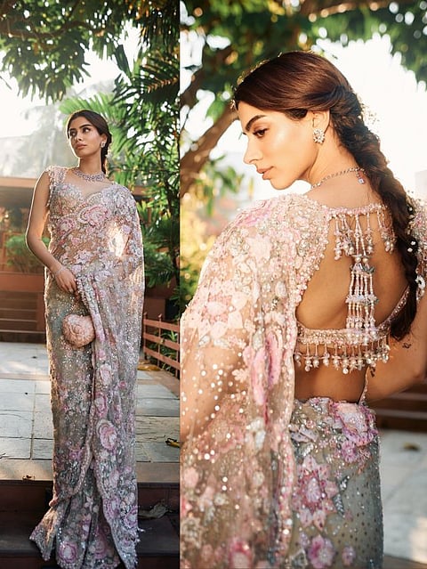 khushi kapoor in floral saree