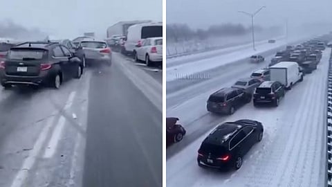 A severe ice storm in Canada turned the highway into a slippery glass-like surface, causing dozens of vehicles to crash.