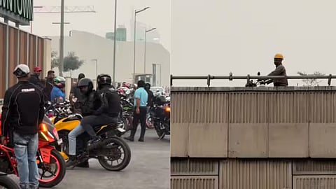 A silent moment of a man staring at racer bikes on a highway turned into a powerful symbol of dreams crushed under responsibilities.