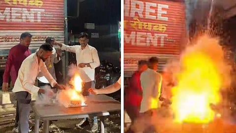 A dangerous birthday prank with firecrackers hidden inside a cake caused a sudden explosion, narrowly avoiding a major accident.