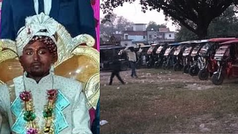 In Deoria, friends arranged a unique baraat of 30 e-rickshaws for a labourer groom, turning his wedding into a memorable celebration.