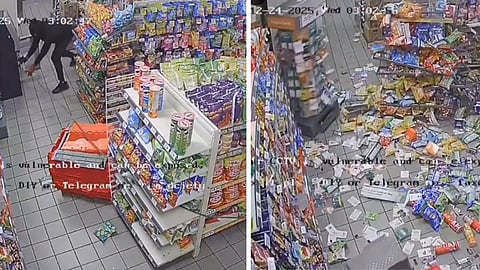 A failed ATM theft attempt on Christmas morning left a Texas supermarket heavily damaged, with CCTV footage going viral.