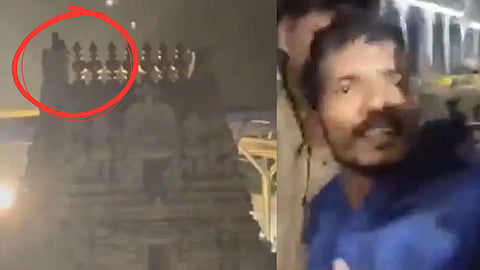 Tirupati: Man climbs onto the temple's spire while intoxicated