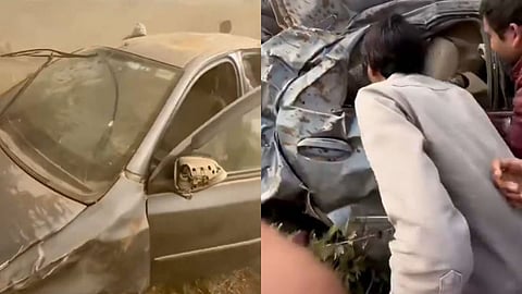 A horrifying accident on the Delhi-Mumbai Expressway went viral, showing brave bystanders rescuing an entire family safely.