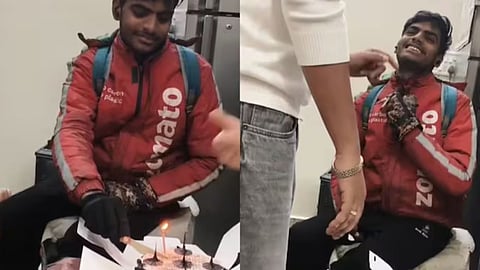 A Zomato delivery rider was left emotional after a family surprised him with a birthday celebration during his delivery shift.