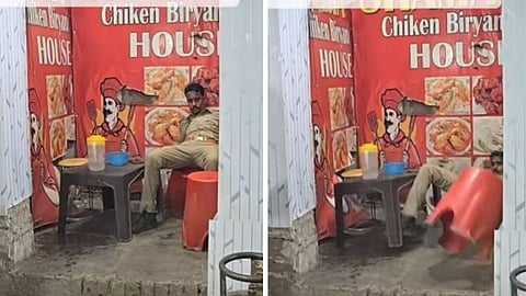 A viral video showing a drunk policeman collapsing at a roadside cafe has sparked serious questions about police responsibility and discipline.