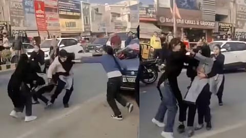 A video of girls fighting on a public road in Karnal has gone viral on social media, sparking shock and entertainment.