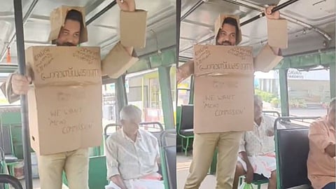 A Kerala man’s suicide after a social media trial sparks viral protests with men wearing cardboard boxes on buses.