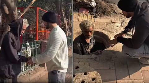 A simple gesture of giving a hoodie and a hug to an elderly sanitation worker has touched millions on social media.