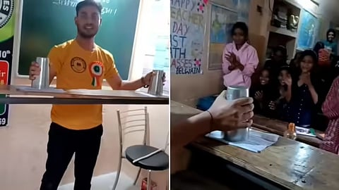 A teacher demonstrated atmospheric pressure with a live physics experiment in class by lifting an entire desk, and the video went viral.
