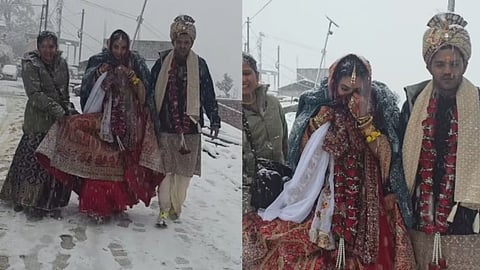 A Meerut couple’s wedding amid heavy snowfall at Triyuginarayan Temple has taken social media by storm.