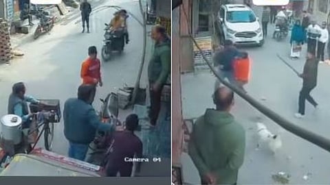 A viral video shows a father beating his son, a man tries to stop him, and later the man’s brother attacks the father with a stick on the street.