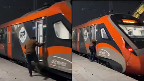A man trying to board a moving Vande Bharat Express slipped, but the loco pilot’s quick action prevented a major accident.