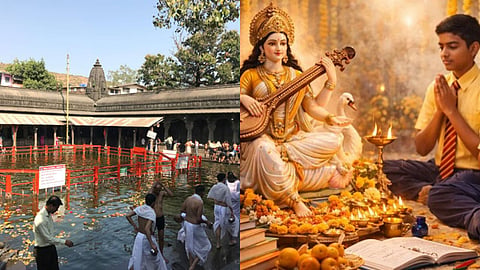 On Basant Panchami, Nashik ISKCON temple was adorned with a grand decoration using 500 kg of flowers, and Radha and Krishna were dressed in floral outfits.