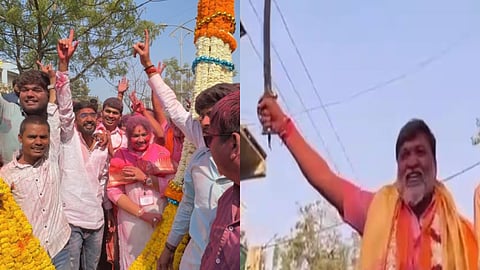 Case filed against Harshada Shirsat & Abhijit Jivanlal for brandishing swords during victory rallies in Chhatrapati Sambhajinagar.