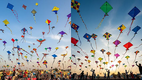 ashik adorned with kites, a competition in the sky, music on the ground; the enthusiasm for kite flying dominated Makar Sankranti