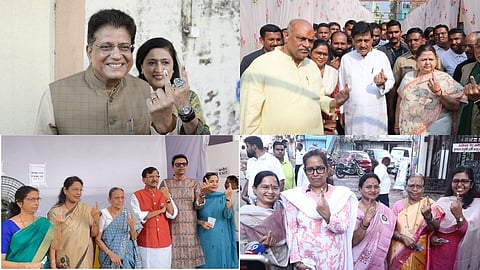 Maharashtra Municipal Elections leaders casting votes Photos