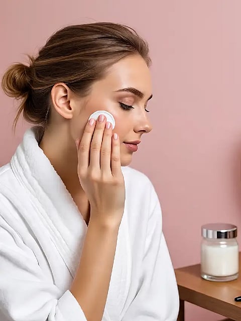 woman applying moisturizer