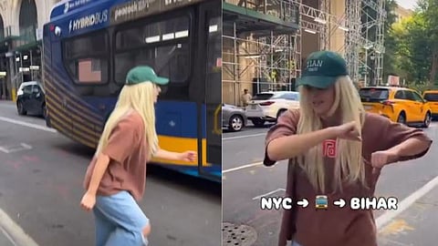 An American woman dancing to a Bhojpuri song on a New York street has taken social media by storm.