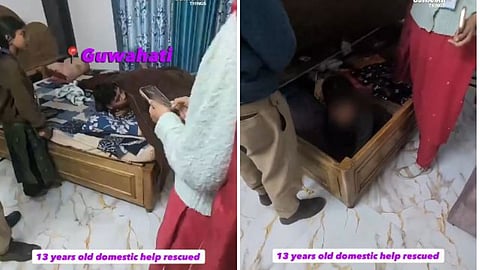 A 13-year-old girl working illegally as a domestic help was rescued from a bed storage box in Guwahati after a labour task force raid.