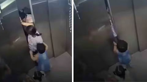 A young girl saved two children from getting trapped in an elevator with her quick thinking.