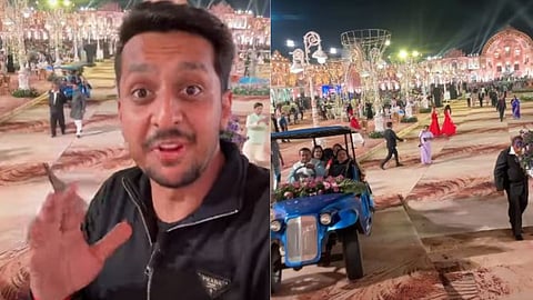 A viral video shows a grand Indian wedding where golf carts were arranged to transport guests across a massive venue.