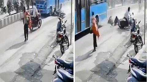 A biker lost his life after slowing down for a wrong-side rider, only to be run over by a speeding bus from behind.