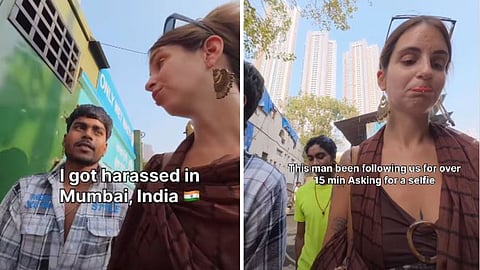 A foreign vlogger alleged harassment in Mumbai after two men insisted on taking photos, video goes viral.